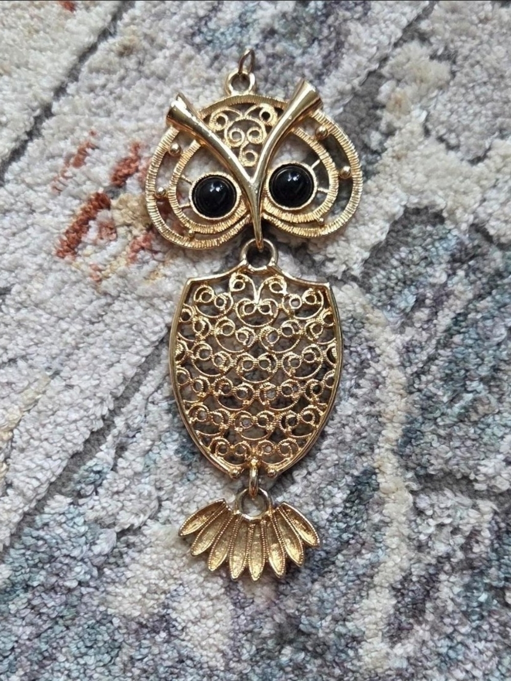 1970's Vintage "Night Owl" Pendant - Elegant Gold Tone Women's Jewelry
